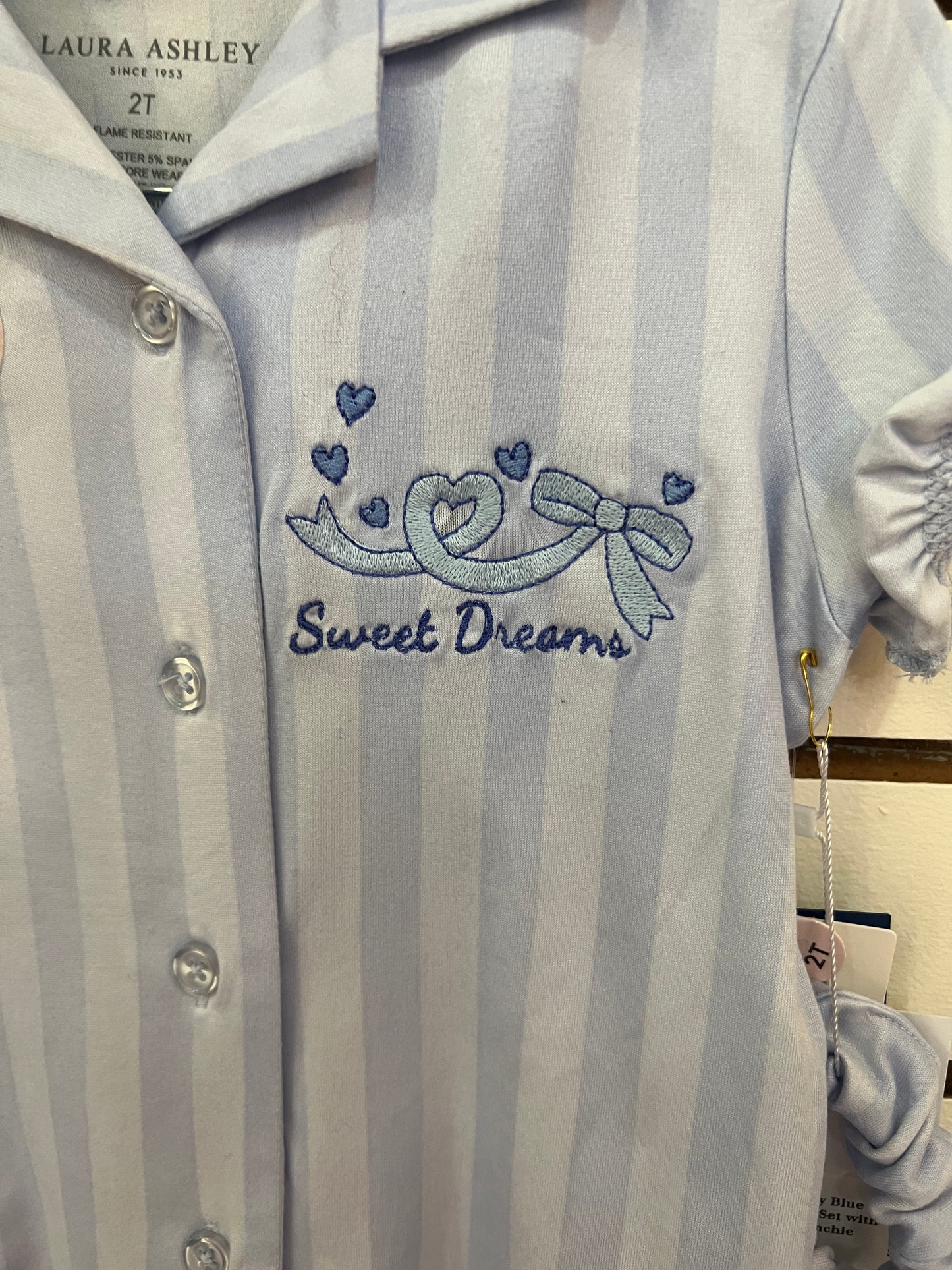 Sweet Dreams Embroidered Blue Stripe Pajamas