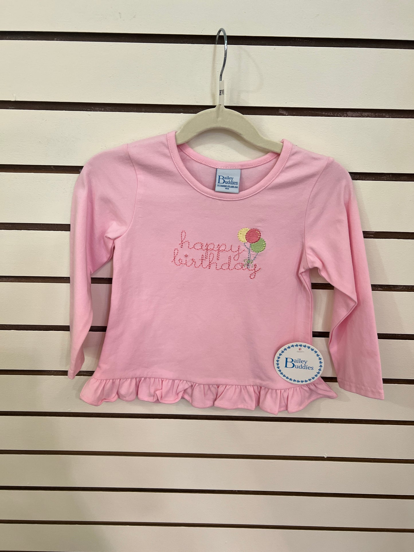 Happy Birthday Embroidered Long Sleeve Shirt