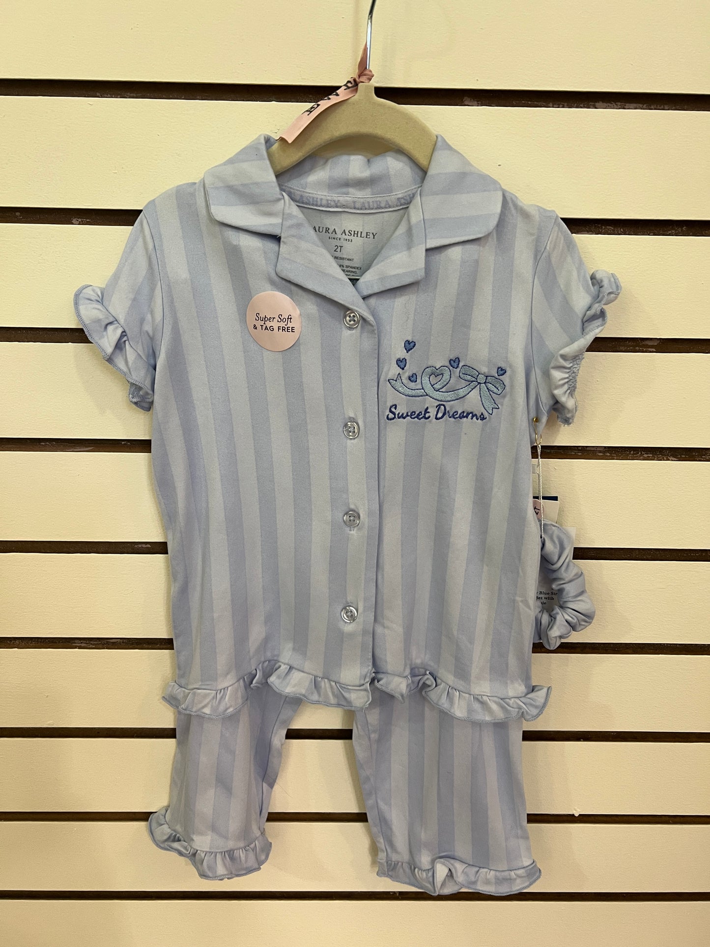 Sweet Dreams Embroidered Blue Stripe Pajamas