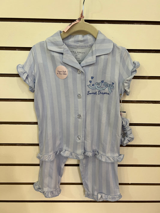 Sweet Dreams Embroidered Blue Stripe Pajamas