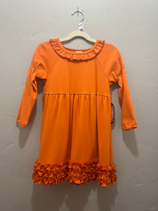 Long Sleeve Orange Ruffle Dress